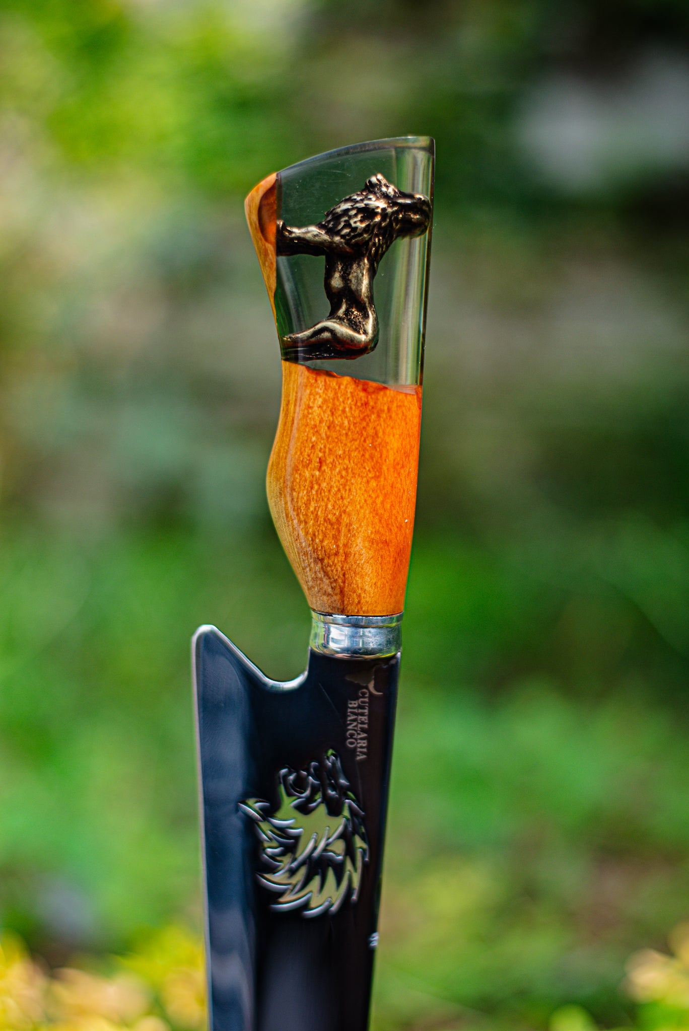 Faca Artesanal para Churrasco 10" 3mm Lâmina - Modelo Rei dos Reis com Cabo pingente Leão + Case especial em couro