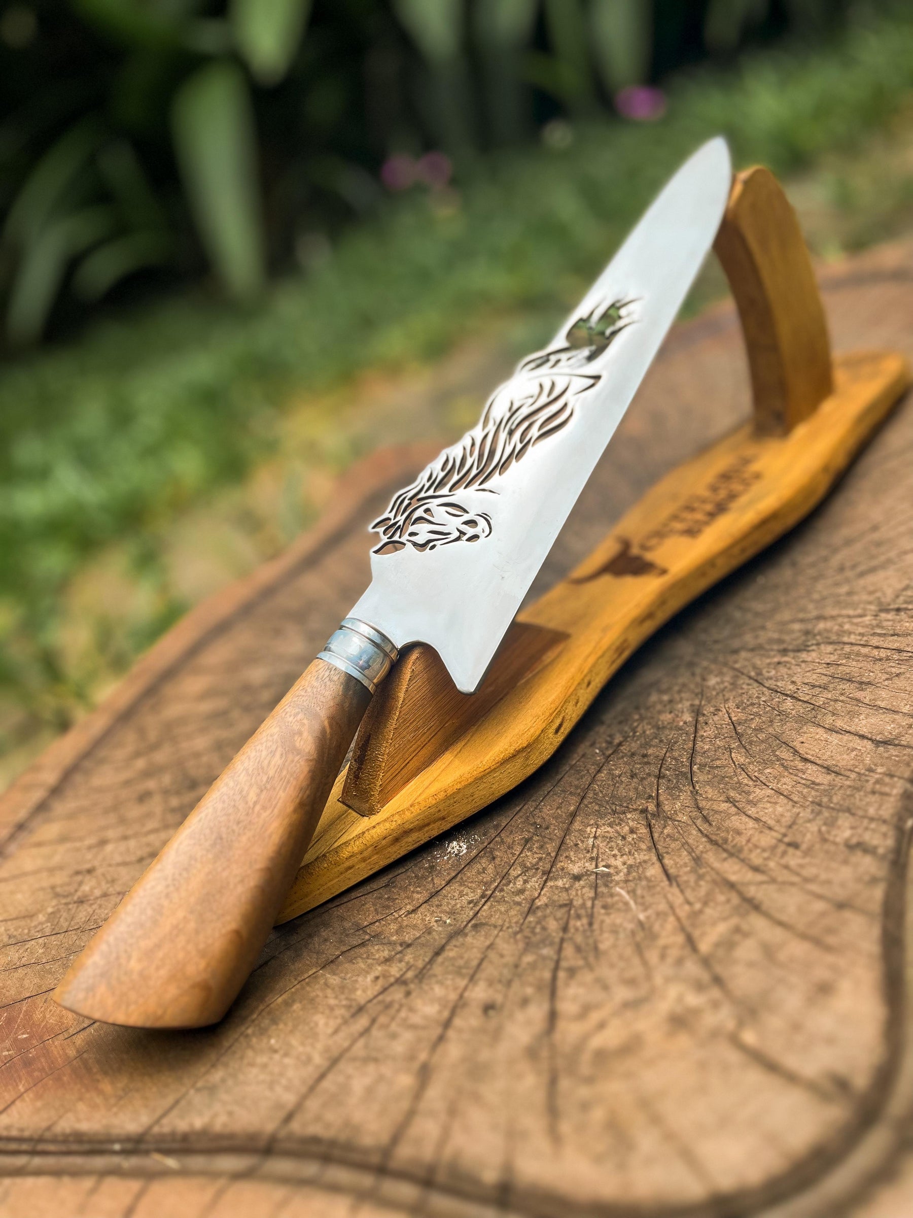 Faca de Churrasco 10" 3mm Lâmina Ghaiyath com Cabo madeira + Case especial em couro